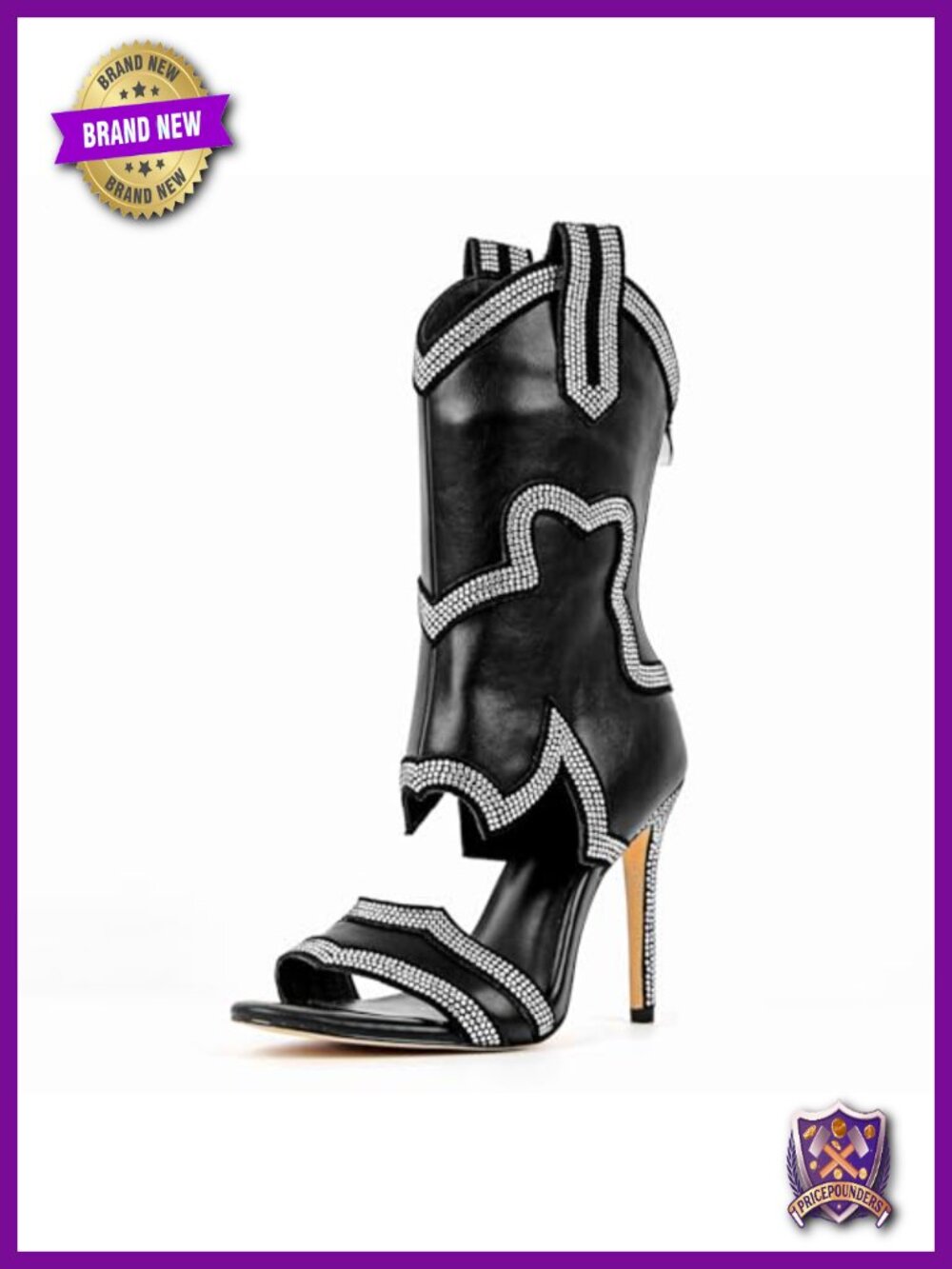 Glitter Ankle Wrap Gladiator Sandals Back Zip Up Western Diamante Stiletto High